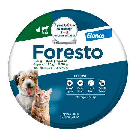 Zgarda antiparazitara pentru pisici si caini de talie mica Foresto Collar, 1 bucata, Elanco