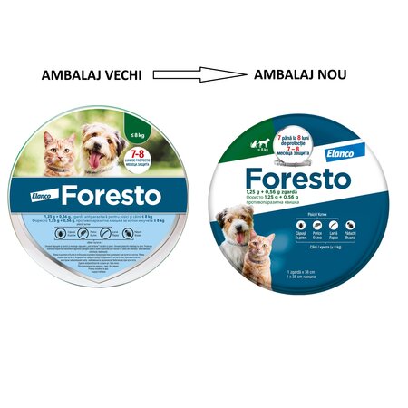 Zgarda antiparazitara pentru pisici si caini de talie mica Foresto Collar, 1 bucata, Elanco 691284