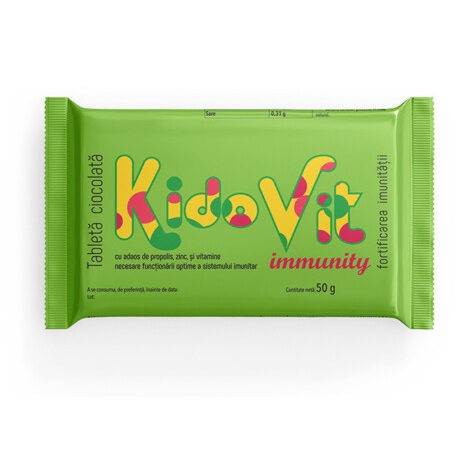 Ciocolata cu vitamine pentru imunitate Kidovit Immunity Green Sugar, 50 g, Laboratoarele Remedia