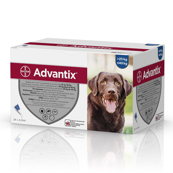 Solutie deparazitara pentru caini 25-40 kg Spot-On Advantix 400, 24 pipeta, Bayer Vet OTC