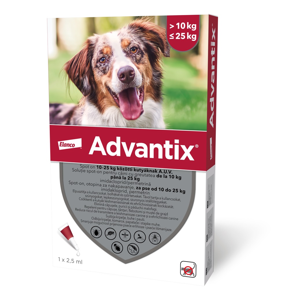 Solutie deparazitara pentru caini 10-25 kg Advantix 250, 1 pipeta, Elanco