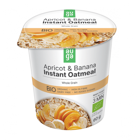 Ovaz integral BIO cu caise si banane, 60 g, Auga