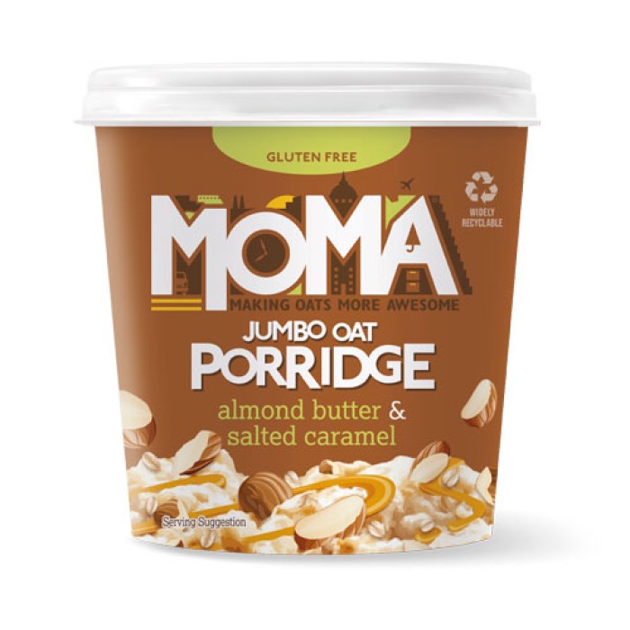 Ovaz fara gluten cu migdale si caramel sarat, 55 g, Moma