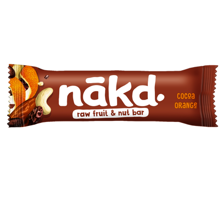 Baton raw vegan cu cacao si portocala fara gluten, 35 g, Nakd