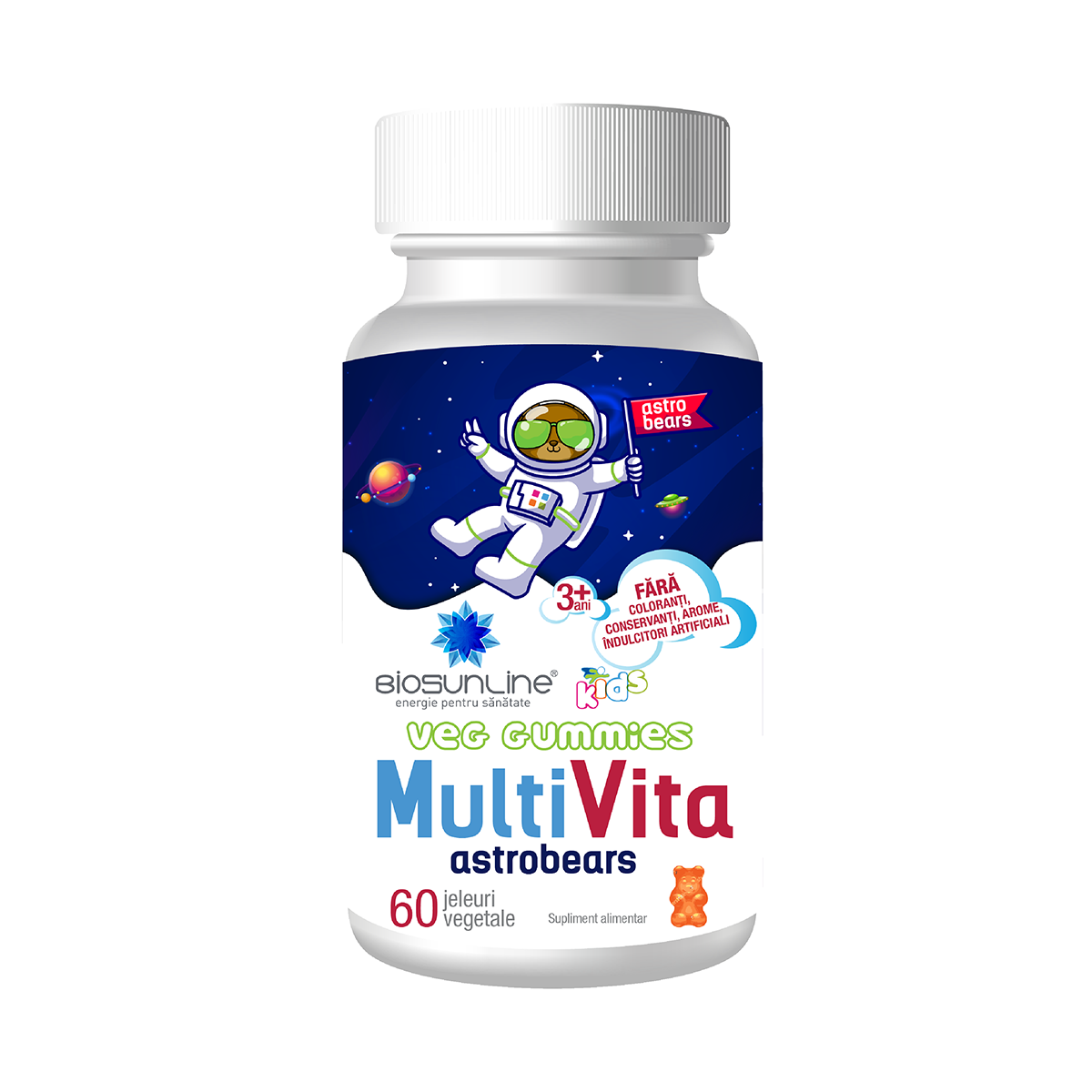 Ursuleti cu aroma de capsuni Multi Vita Astrobears Biosunline, 60 jeleuri, Helcor