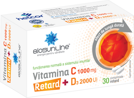 Vitamina C 1000 mg + D3 2000 UI Retard, 30 comprimate, BioSunLine