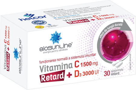 Vitamina C 1500 mg + D3 3000 UI Retard, 30 comprimate, BioSunLine