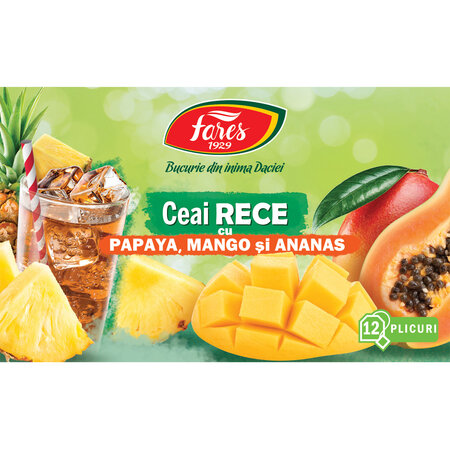 Ceai rece cu papaya mango si ananas, 12 plicuri, Fares 621001