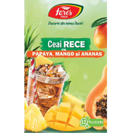 Ceai rece cu papaya mango si ananas, 12 plicuri, Fares 621002