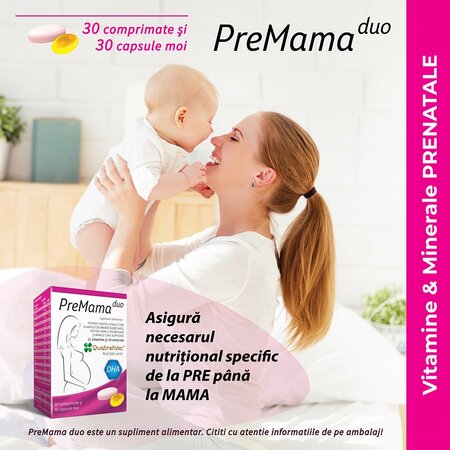 Complex de multivitamine PreMama Duo, 30 comprimate + 30 capsule moi, Alkaloid 600534