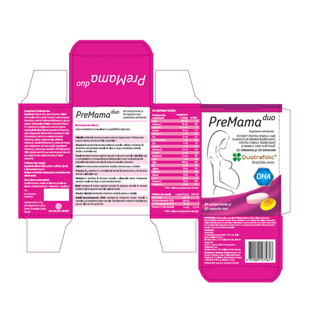 Complex de multivitamine PreMama Duo, 30 comprimate + 30 capsule moi, Alkaloid 697615