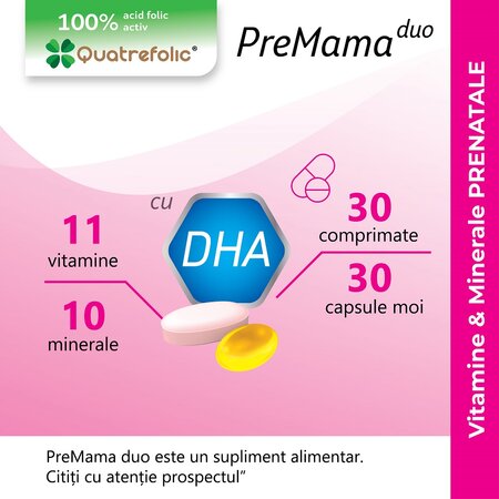 Complex de multivitamine PreMama Duo, 30 comprimate + 30 capsule moi, Alkaloid 600532