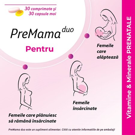 Complex de multivitamine PreMama Duo, 30 comprimate + 30 capsule moi, Alkaloid 600531