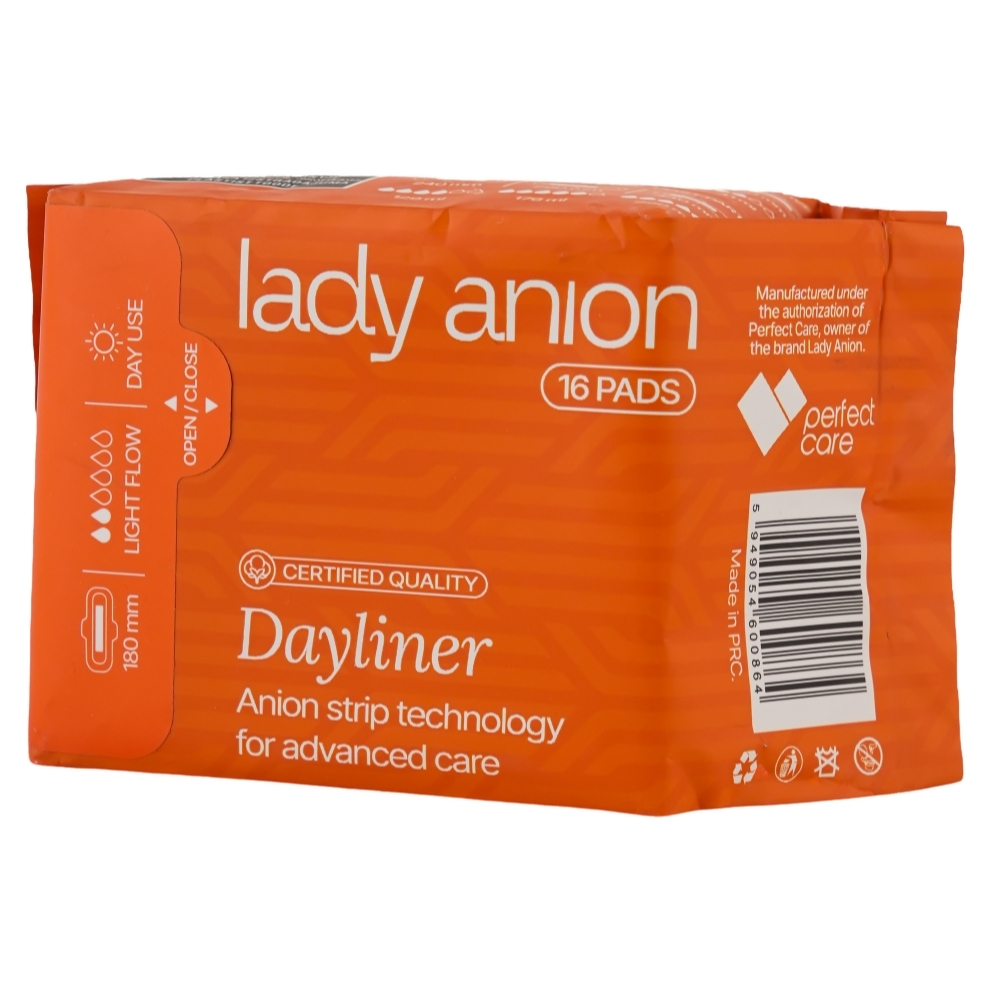 Absorbante zilnice cu bumbac organic Dayliner 180mm, 16 bucati, Lady Anion