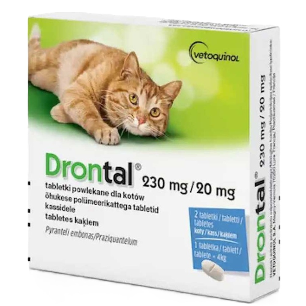 Antiparazitar intern pentru pisici Drontal Cat, 230 mg/ 20 mg, 2 tablete, Vetoquinol