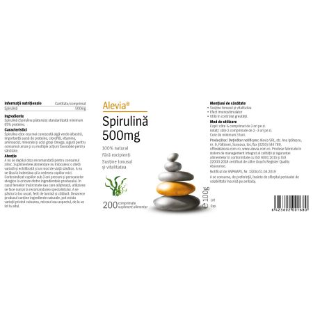 Spirulina 500 mg, 200 comprimate, Alevia 655936