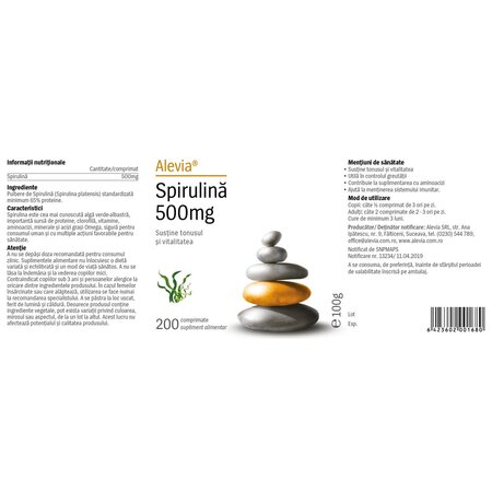 Spirulina, 500 mg, 200 comprimate, Alevia 699147