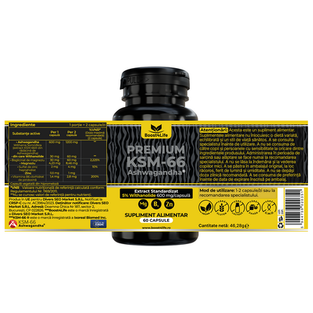 Ashwagandha KSM-66 Premium, 60 capsule vegane, Boost4Life 668580