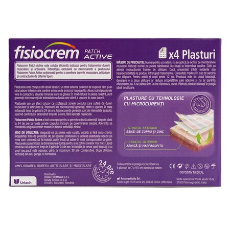Plasturi Fisiocrem Active Patch, 4 bucati, Uriah 721371