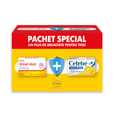 Pachet Urinal Akut, 10 tablete + Cetebe Imuno-Active, 30 capsule, Stada