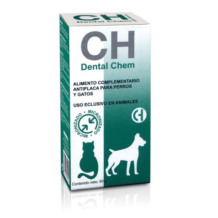 Supliment alimentar pentru caini si pisici impotriva formarii placii bacteriene si a tartului Dental Chem, 50 g, Chemical Iberica