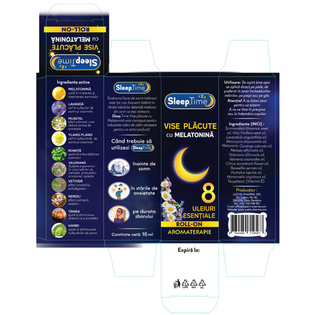 Roll-on aromaterapie Vise Placute cu melatonina SleepTime, 10 ml, Justin Pharma 727733