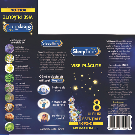 Roll-on aromaterapie Vise placute SleepTime, 10 ml, Justin Pharma 727688