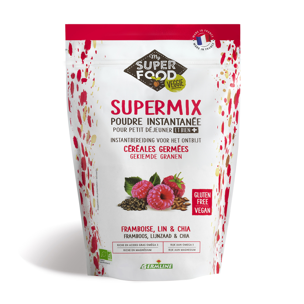 Supermix pentru mic dejun cu zmeura, in si chia bio, fara gluten, 350 g, Germline