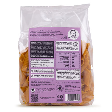Paste eco, fara gluten, din orez, naut, turmeric Reteta nr. 1, 250 g, Republica Bio 702208