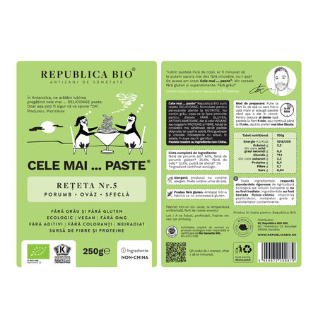 Paste eco, fara gluten, din porumb, ovaz, sfecla Reteta nr. 5, 250 g, Republica Bio 702248
