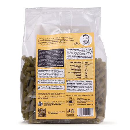 Paste eco, fara gluten, din porumb, ovaz, spanac Reteta nr. 6, 250 g, Republica Bio 702255