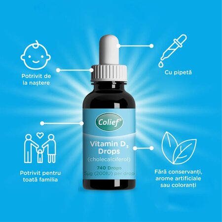 Picaturi orale cu vitamina D3, 20 ml, Colief 704844