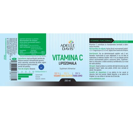 Vitamina C Lipozomala lichid, 200 ml, Adelle Davis 705006