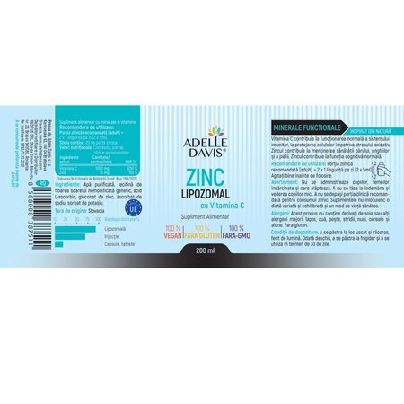 Zinc Lipozomal cu Vitamina C, 200 ml, Adelle Davis 705043