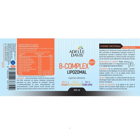 B-Complex Forte Lipozomala, 200 ml, Adelle Davis 709327