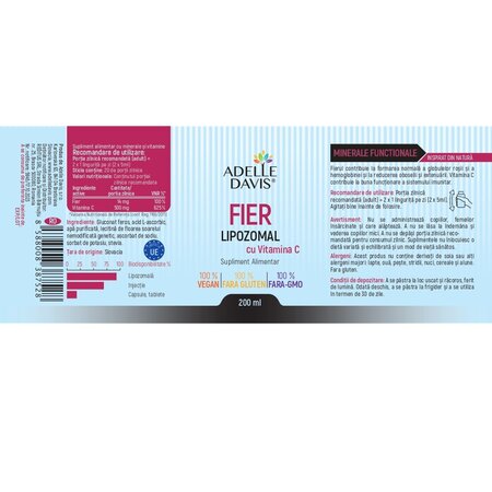 Fier Lipozomal cu Vitamina C, 200 ml, Adelle Davis 705023