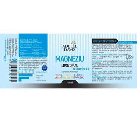 Magneziu Lipozomal cu Vitamina B6, 200 ml, Adelle Davis 705034