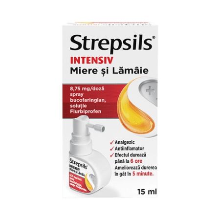 Strepsils Intensiv spray cu miere si lamaie, 8,75mg/ doza, 15 ml, Reckitt Benckiser