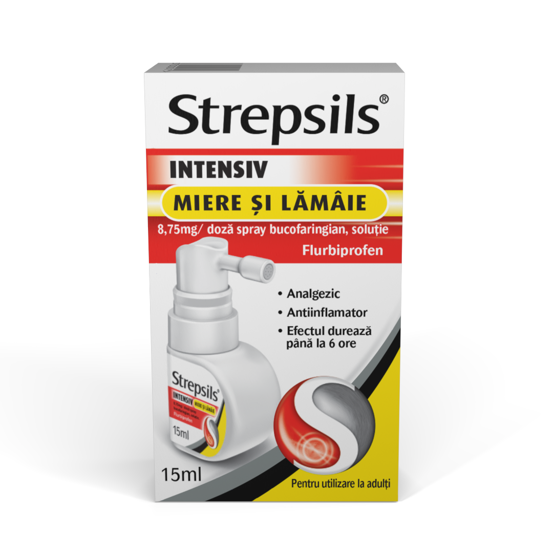 Strepsils Intensiv spray cu miere si lamaie, 8,75mg/ doza, 15 ml, Reckitt Benckiser