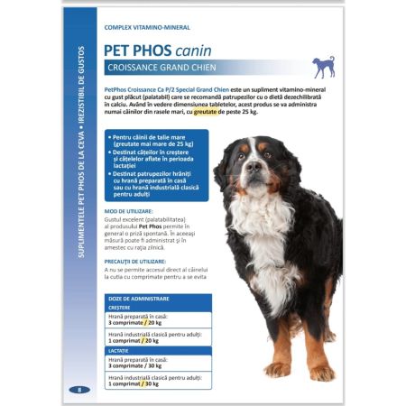 Supliment nutritiv pentru caini Pet Phos Special Grand Chien, 100 tablete, Ceva Sante 663360