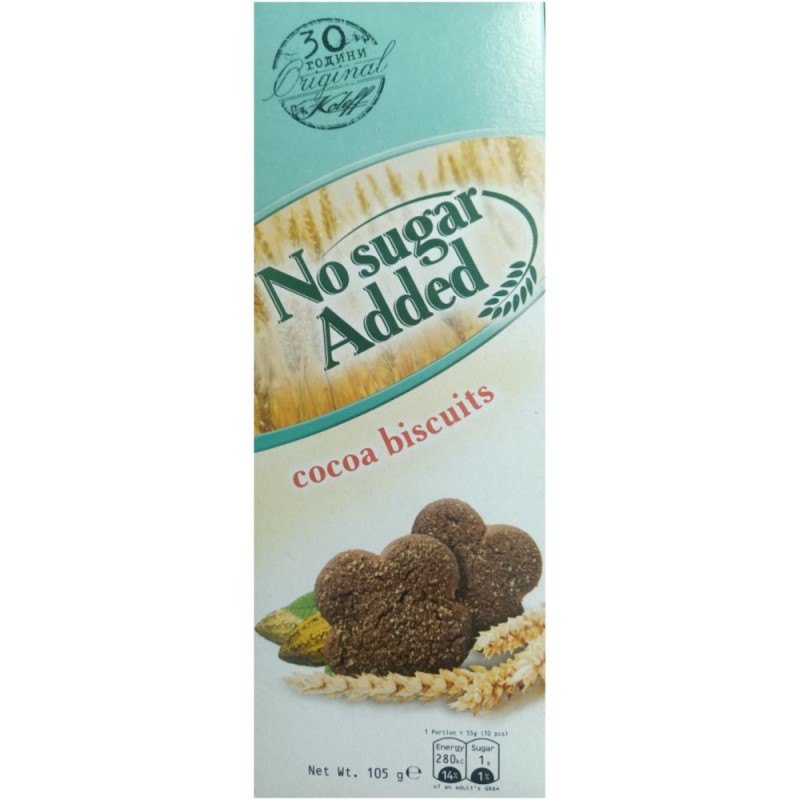 Biscuiti cu cacao fara zahar, 105 g, Koleff