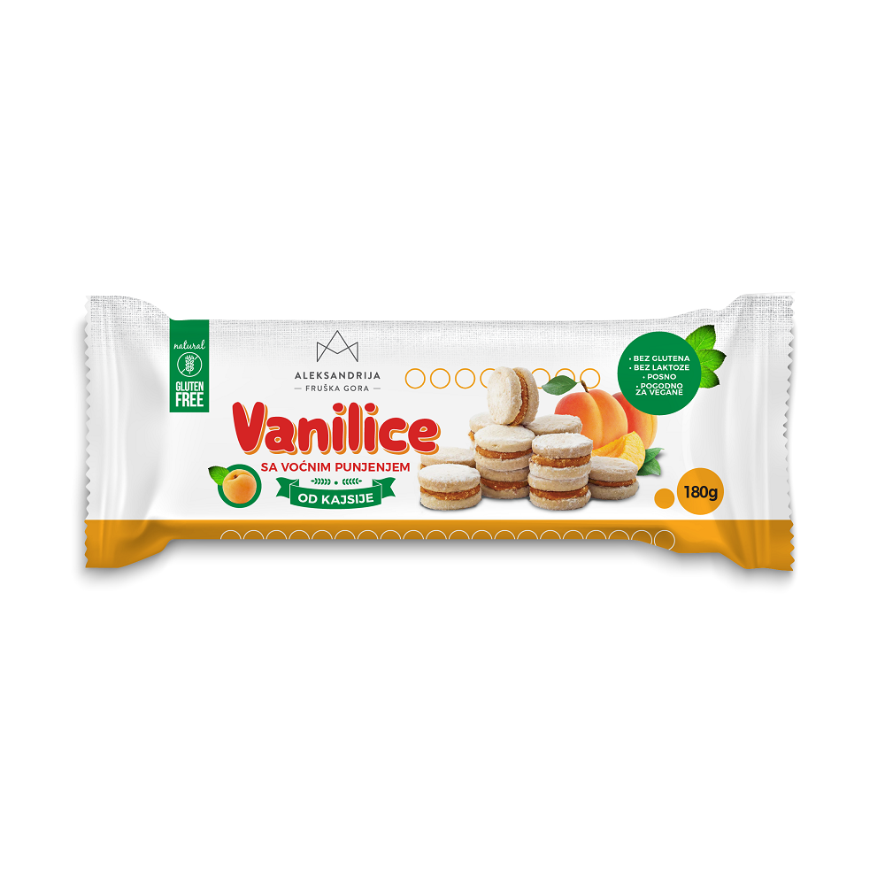 Biscuiti fara gluten cu caise Vanilice, 180 g, Aleksandrija Fruska Gora