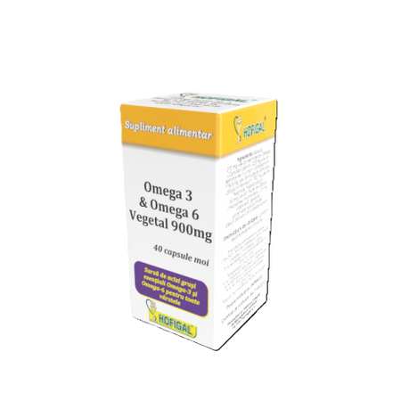 Omega 3 & Omega 6 vegetal, 900 mg, 40 capsule, Hofigal