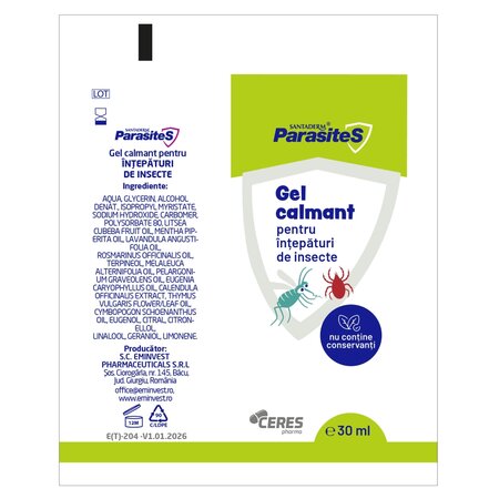 Gel calmant pentru intepaturi de insecte Parasites Santaderm, 30 ml, Viva Pharma 739413