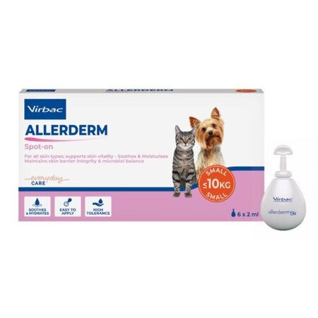 Produs dermatologic pentru aplicare cutanata la caini si pisici sub 10 kg Allerderm Spot On, 6 pipete x 2 ml, Virbac