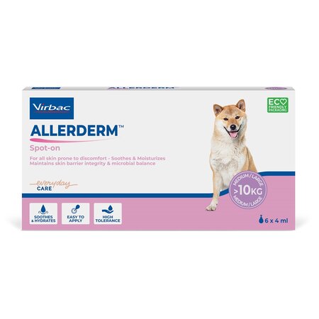 Produs dermatologic pentru aplicare cutanata la caini si pisici peste 10 kg Allerderm Spot On, 6 pipete x 4 ml, Virbac