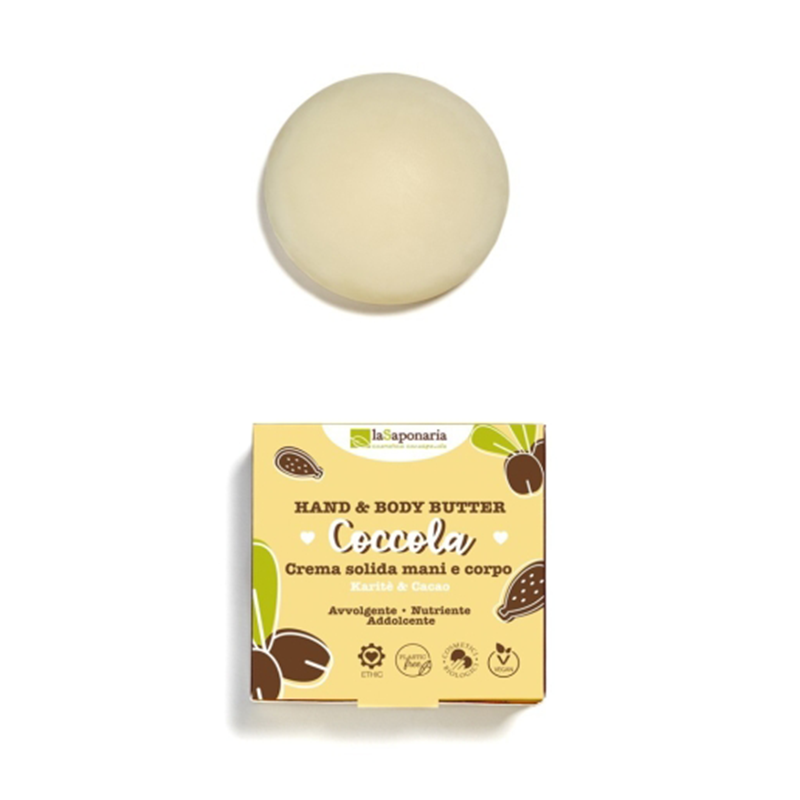 Unt solid pentru maini si corp Coccola cu unt de shea si cacao, 80 ml, La Saponaria