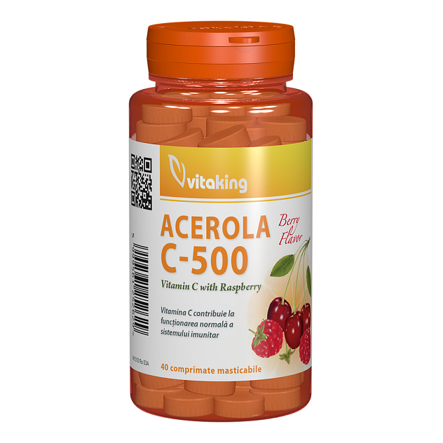 Vitamina C 500 mg cu acerola si gust de zmeura, 40 comprimate masticabile, Vitaking