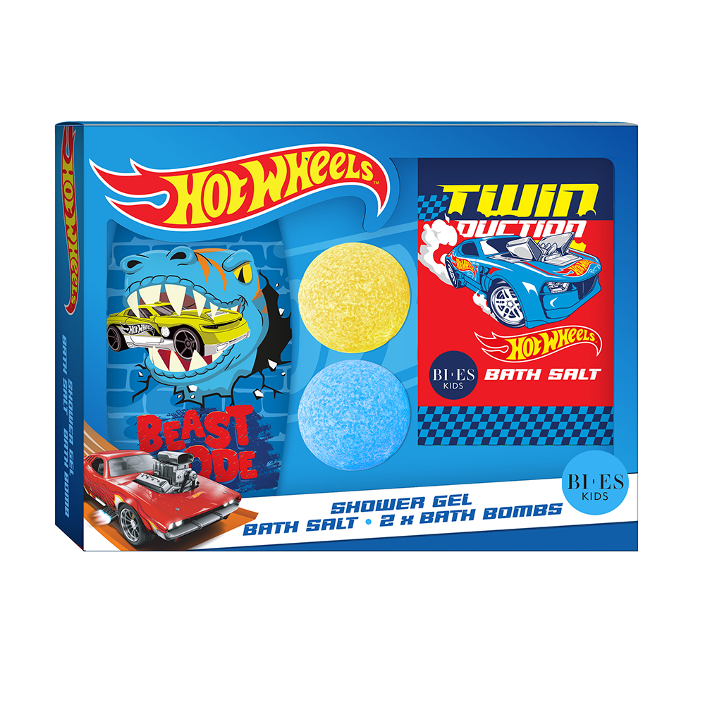 Pachet Gel dus & Sampon + sare baie + 2 bombe baie Hot Wheels, Bi-Es