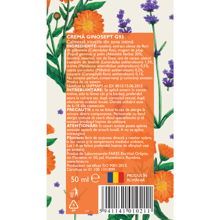 Crema Ginosept cu plante medicinale, G93, 50 ml, Fares 620918